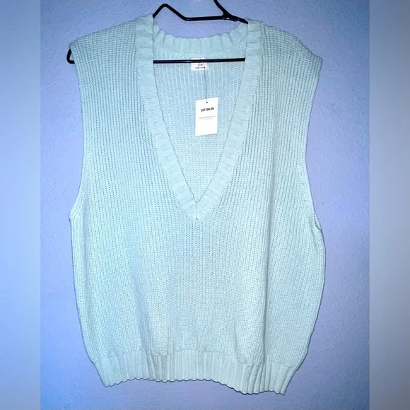NWT unisex Cotton on baby blue sweater vest L - Picture 2 of 8
